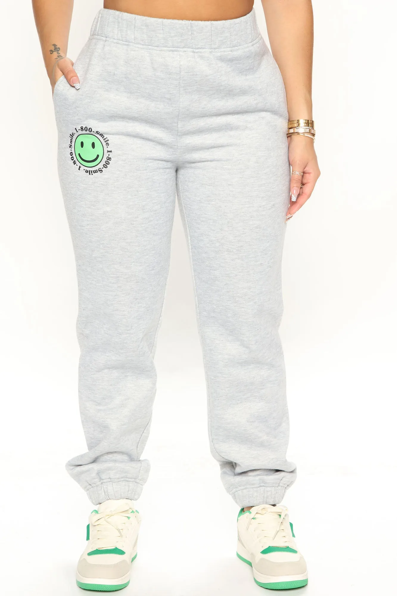 1 800 Smile Happy Face Sweatpants - Heather Grey