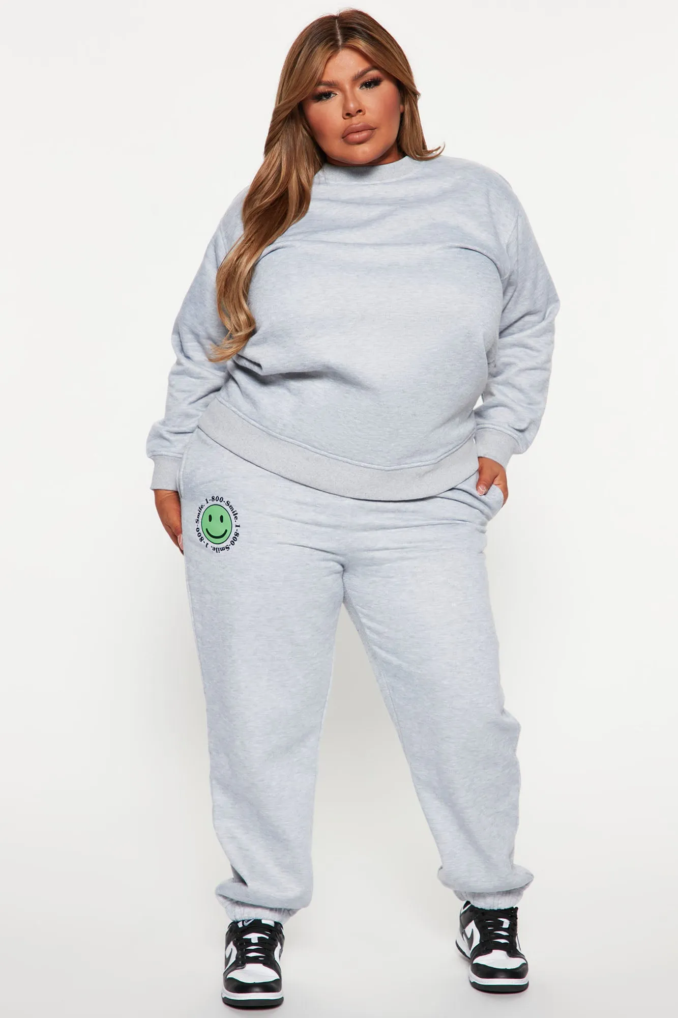 1 800 Smile Happy Face Sweatpants - Heather Grey