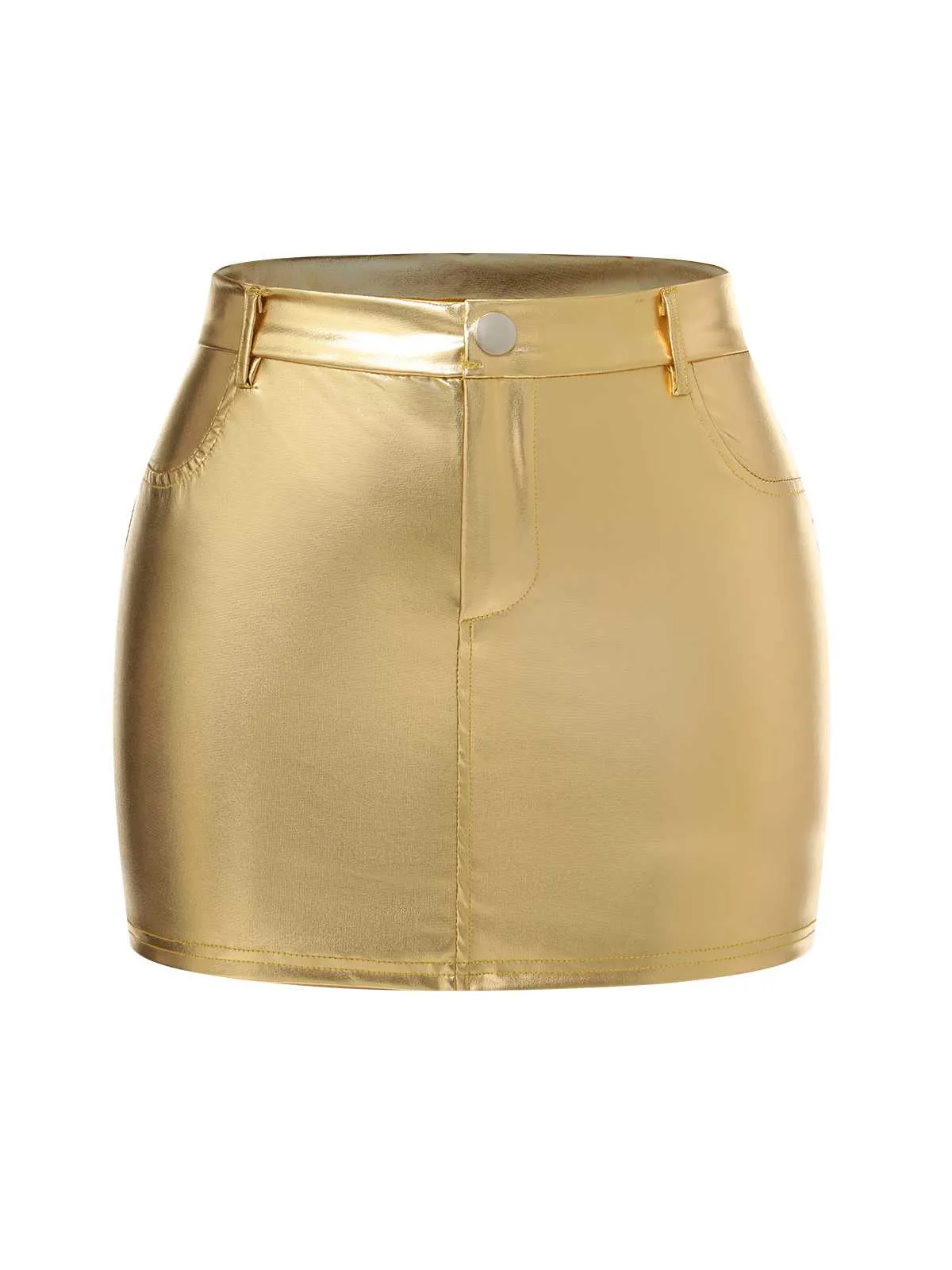 1960s High Waist Shiny Metallic Mini Skirt