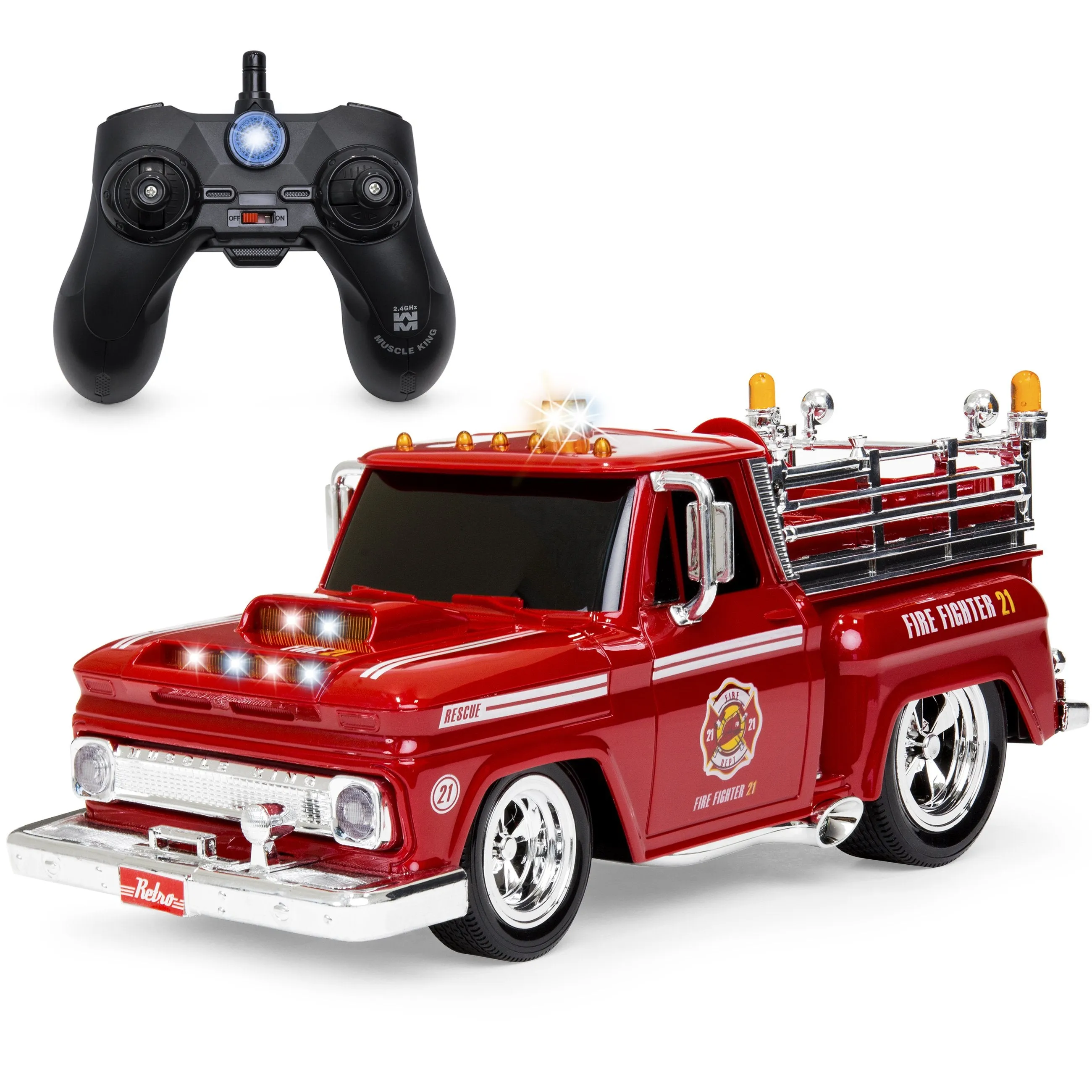 2.4GHz Kids Remote Control Emergency Fire Truck Car Toy w/ Lights, Sounds