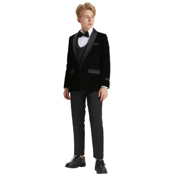 5pc Black Boys Velvet Tuxedo Includes Bowtie by Tazio