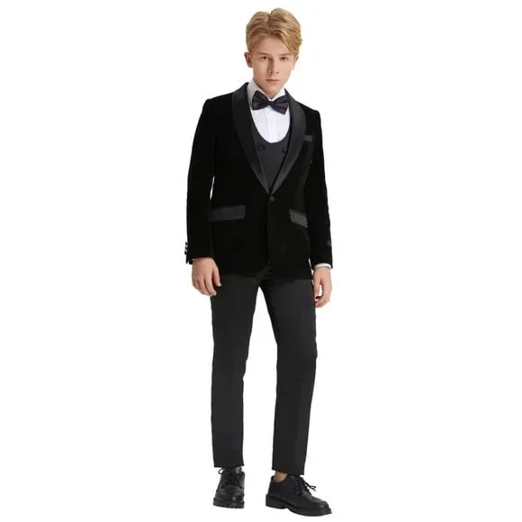 5pc Black Boys Velvet Tuxedo Includes Bowtie by Tazio