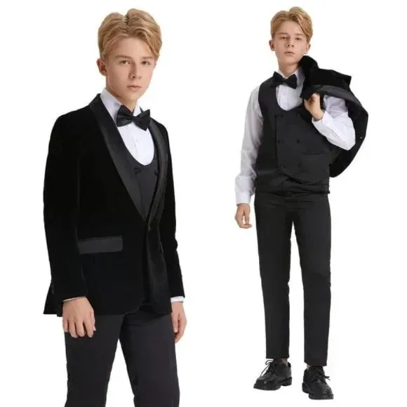 5pc Black Boys Velvet Tuxedo Includes Bowtie by Tazio