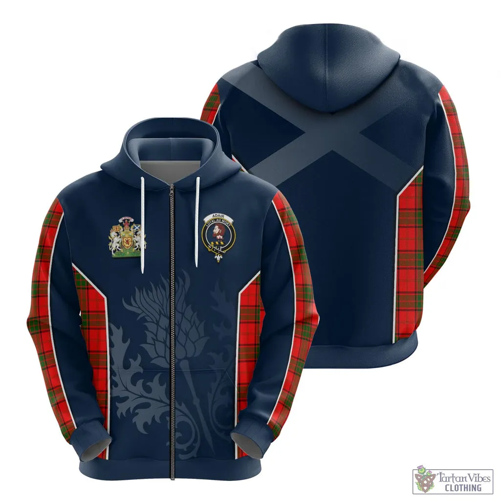 Adair Tartan Hoodie with Family Crest and Scottish Thistle Vibes Sport Style