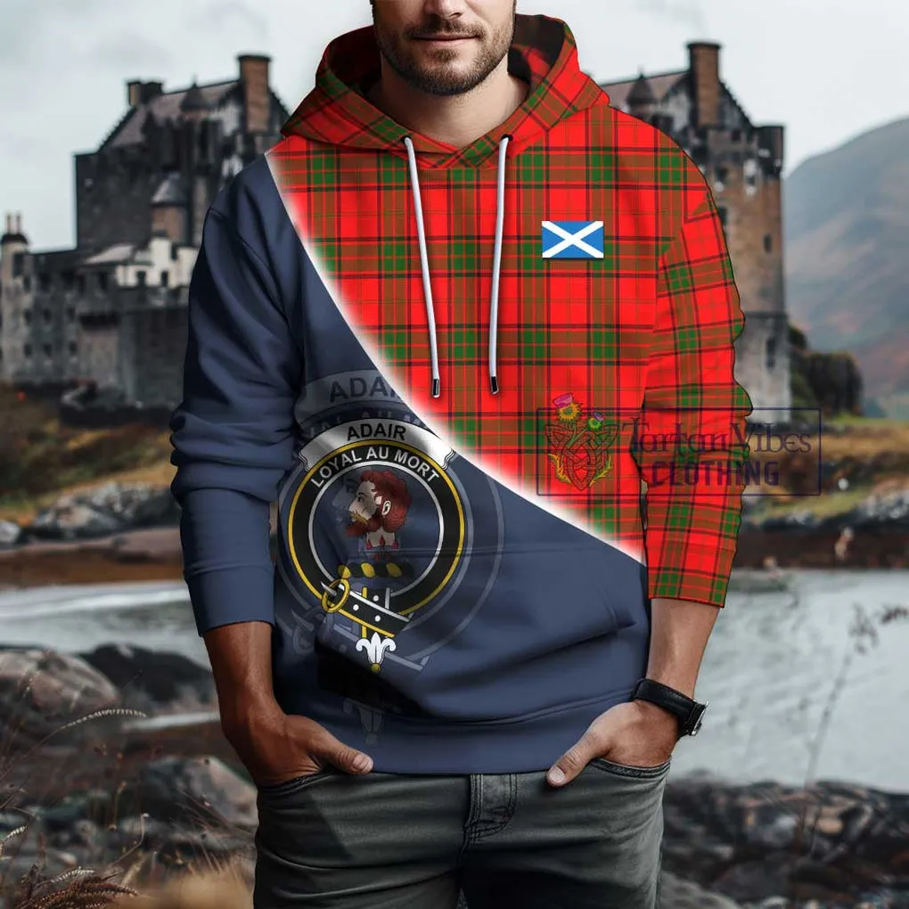 Adair Tartan Hoodie with Personalised National Flag and Family Crest Half Style