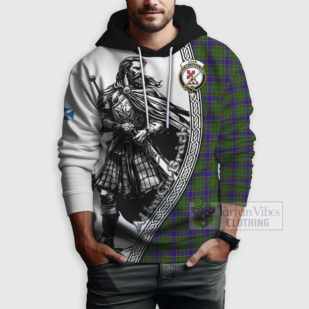 Adam Tartan Clan Crest Hoodie with Highlander Warrior Celtic Style