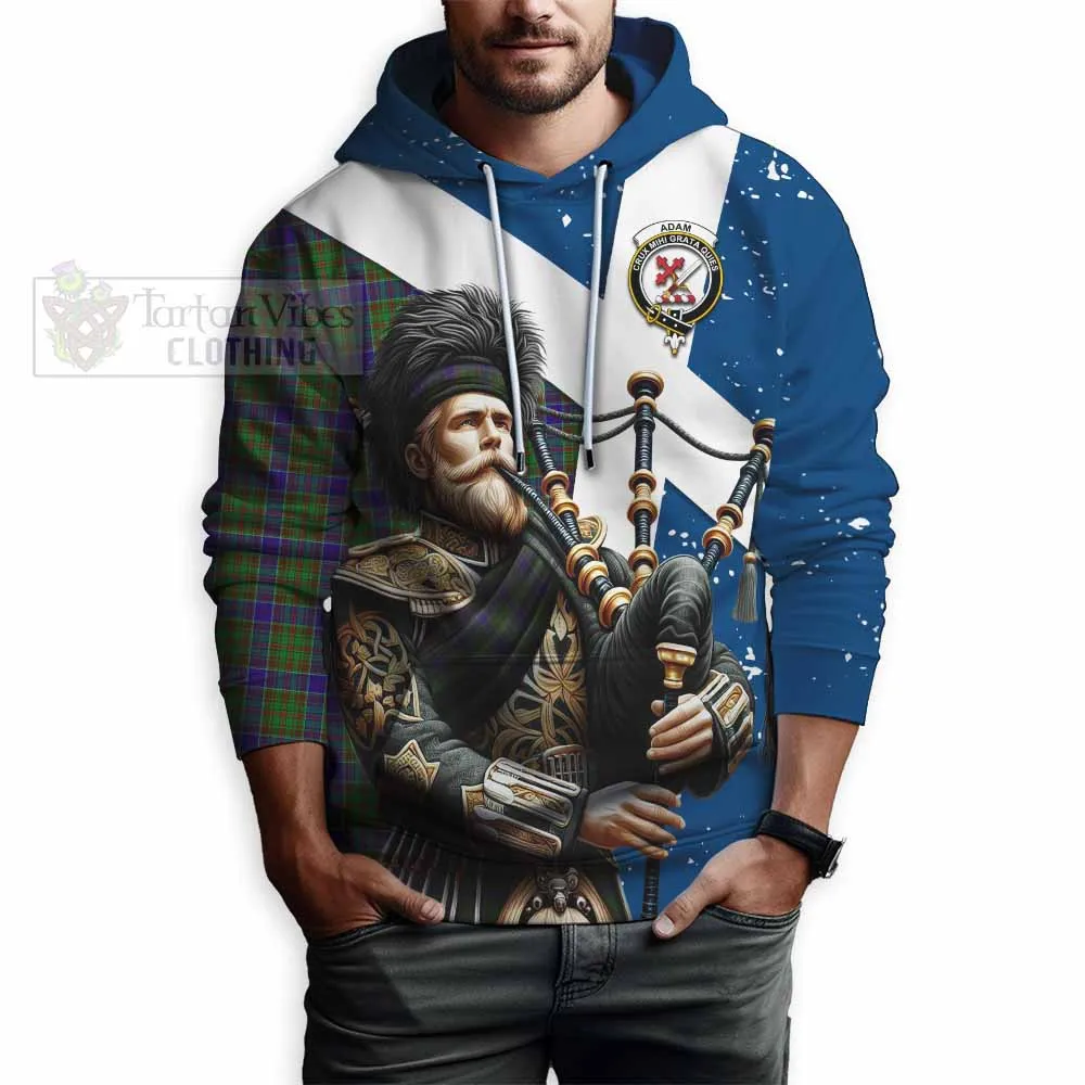 Adam Tartan Hoodie with Family Crest Scottish Bagpiper Vibes