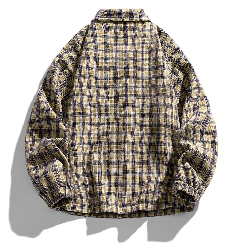 AFLCZYU Plaid Woolen Light Jacket | S - 7XL