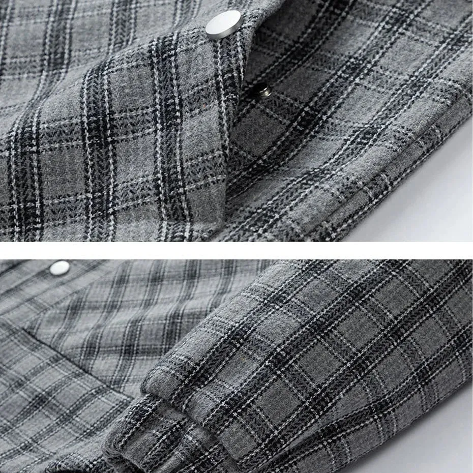 AFLCZYU Plaid Woolen Light Jacket | S - 7XL