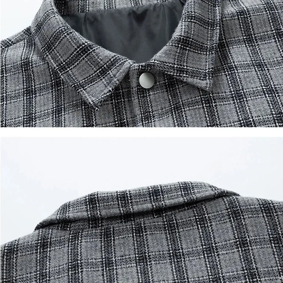 AFLCZYU Plaid Woolen Light Jacket | S - 7XL