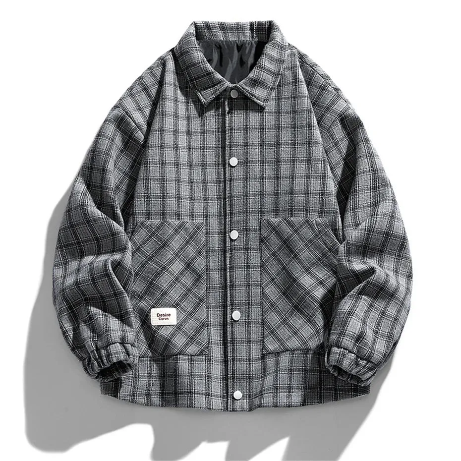 AFLCZYU Plaid Woolen Light Jacket | S - 7XL