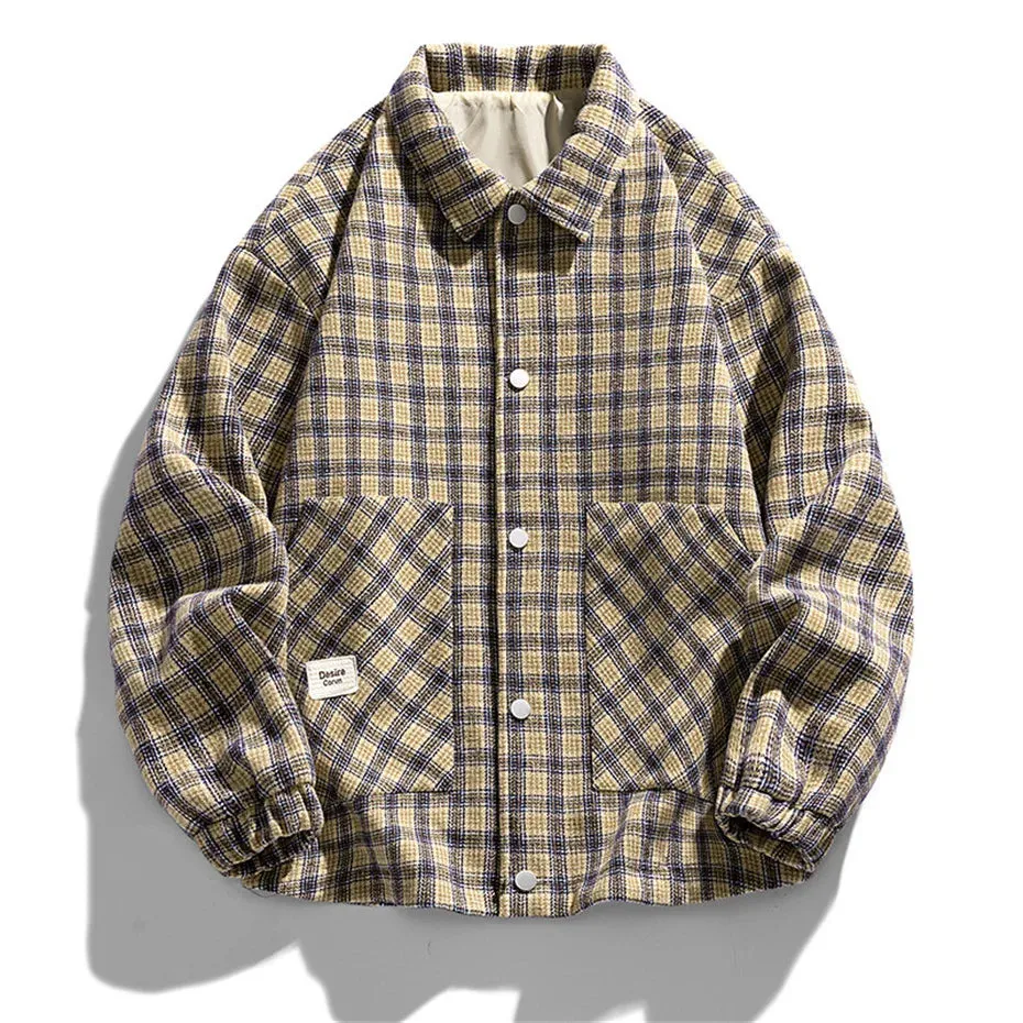 AFLCZYU Plaid Woolen Light Jacket | S - 7XL