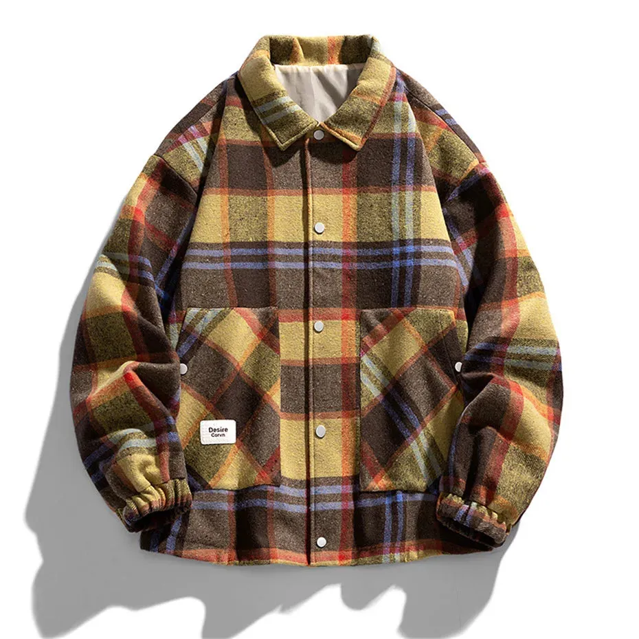 AFLCZYU Plaid Woolen Light Jacket | S - 7XL