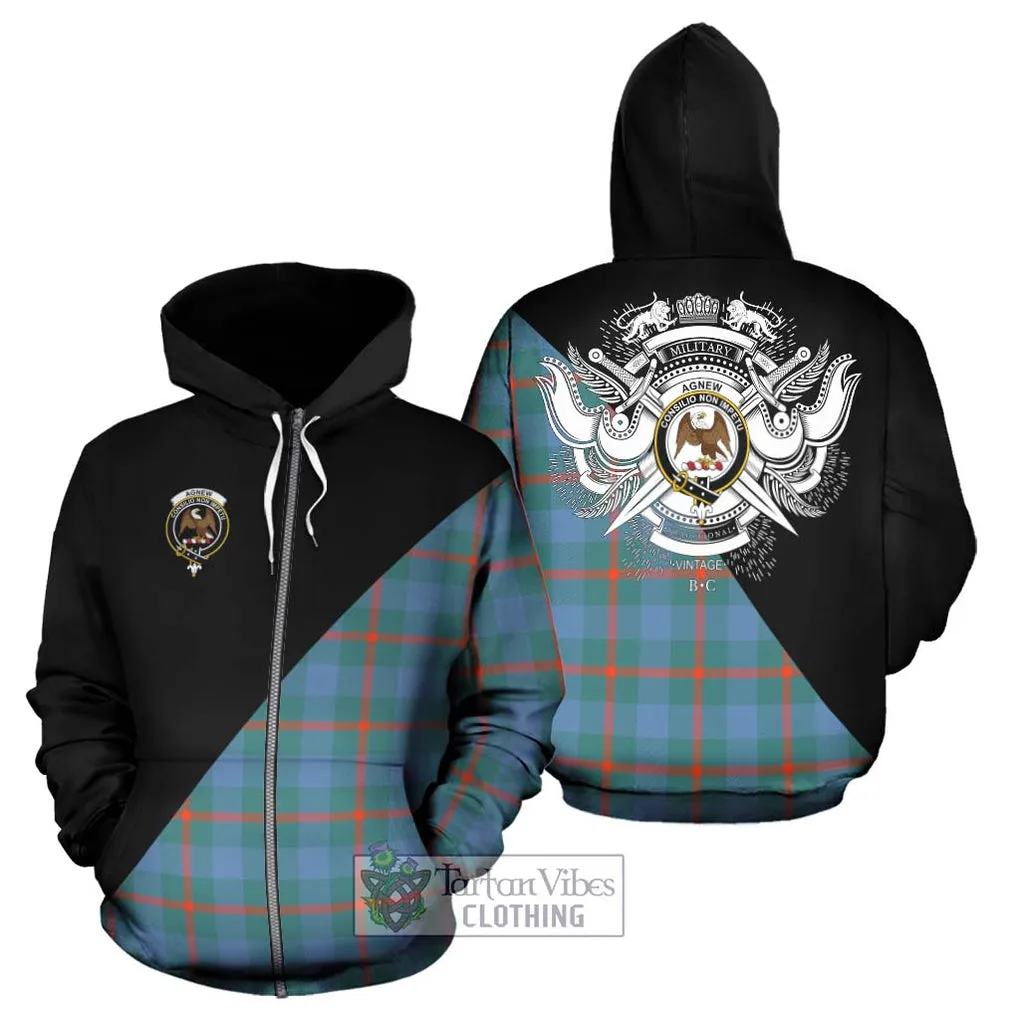 Agnew Ancient Tartan Hoodie with Family Crest and Military Logo Style