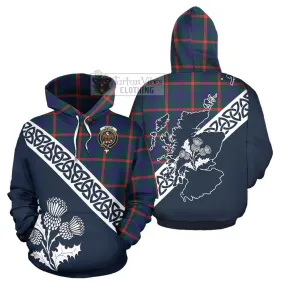 Agnew Tartan Hoodie Featuring Thistle and Scotland Map