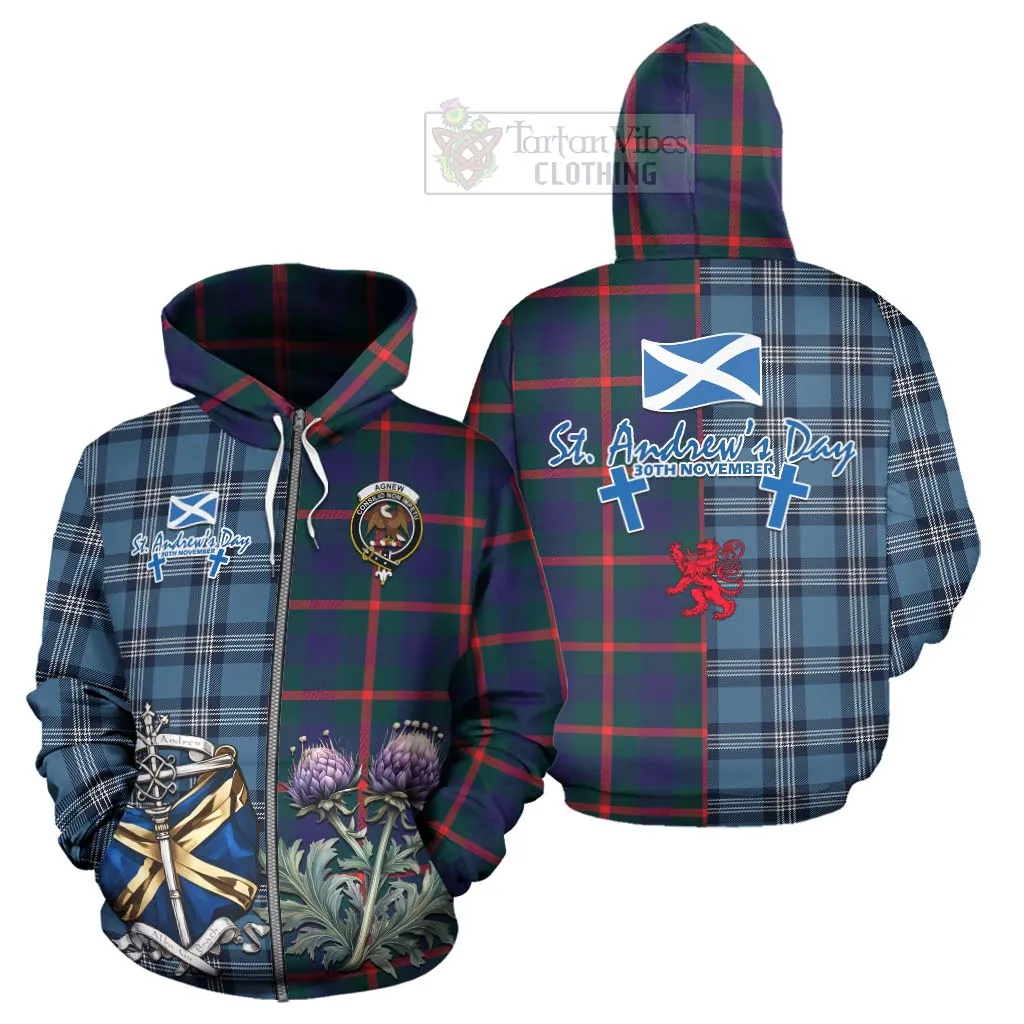 Agnew Tartan Hoodie Happy St. Andrew's Day Half Tartan Style