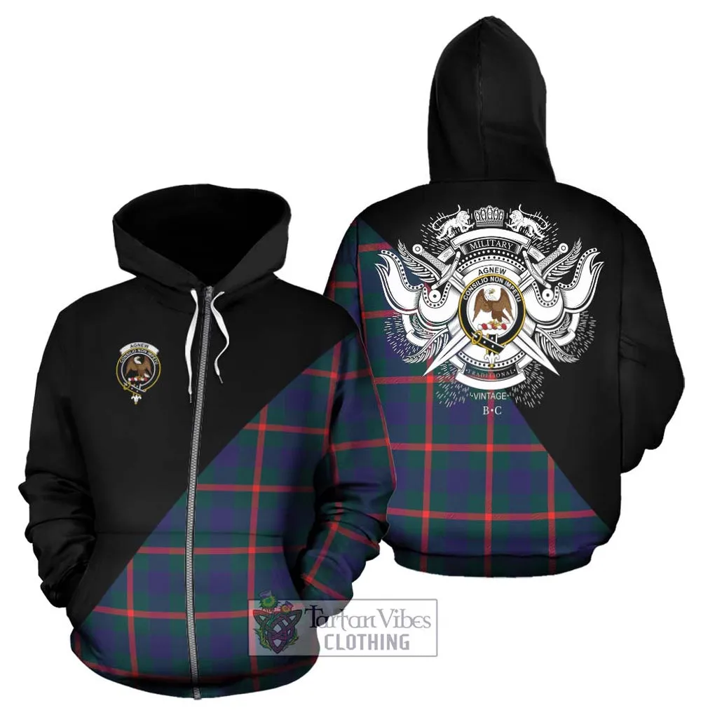 Agnew Tartan Hoodie with Family Crest and Military Logo Style