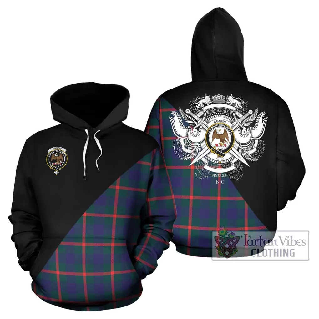 Agnew Tartan Hoodie with Family Crest and Military Logo Style