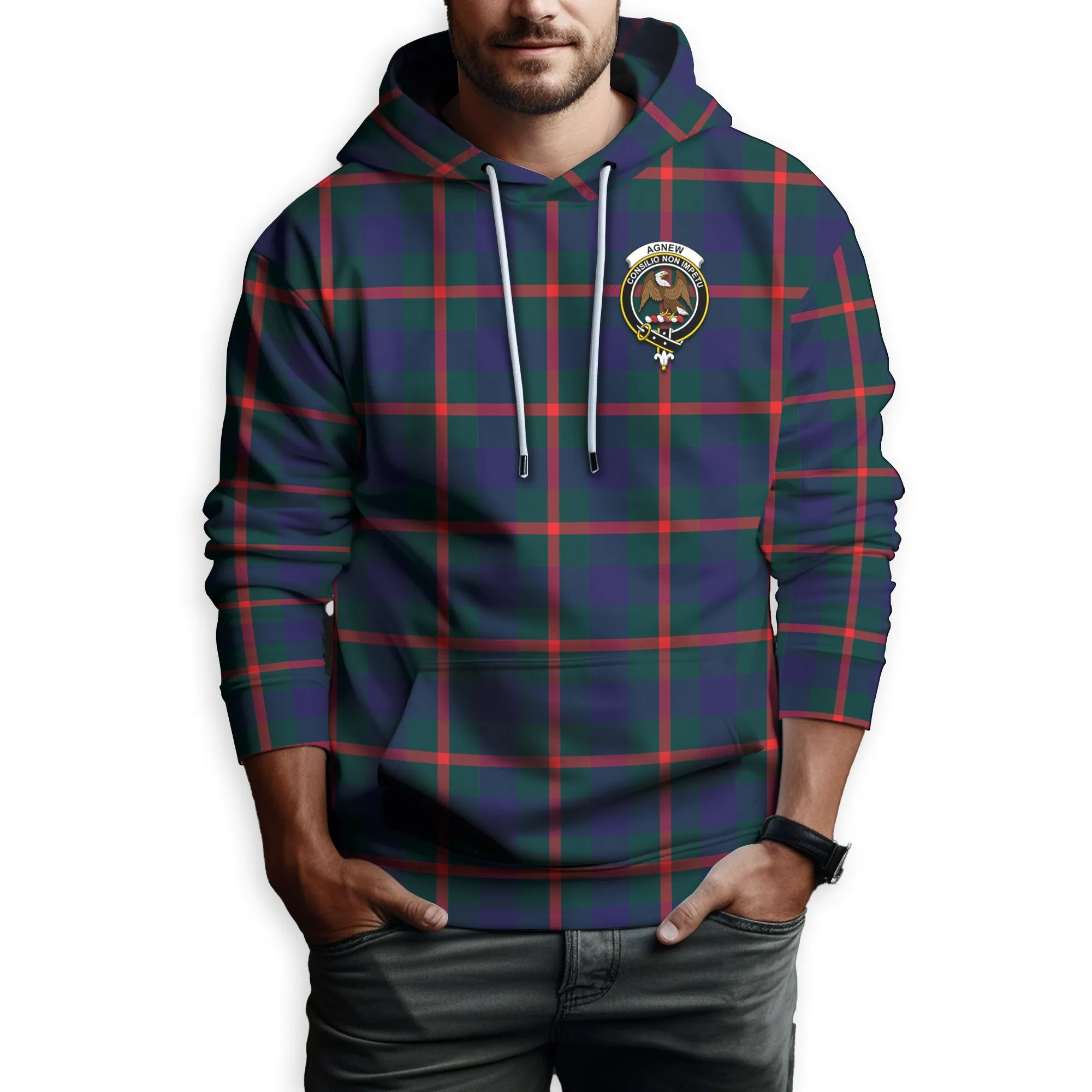 Agnew Tartan Hoodie with Family Crest