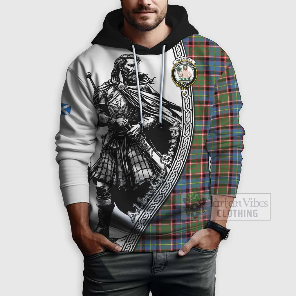 Aikenhead Tartan Clan Crest Hoodie with Highlander Warrior Celtic Style