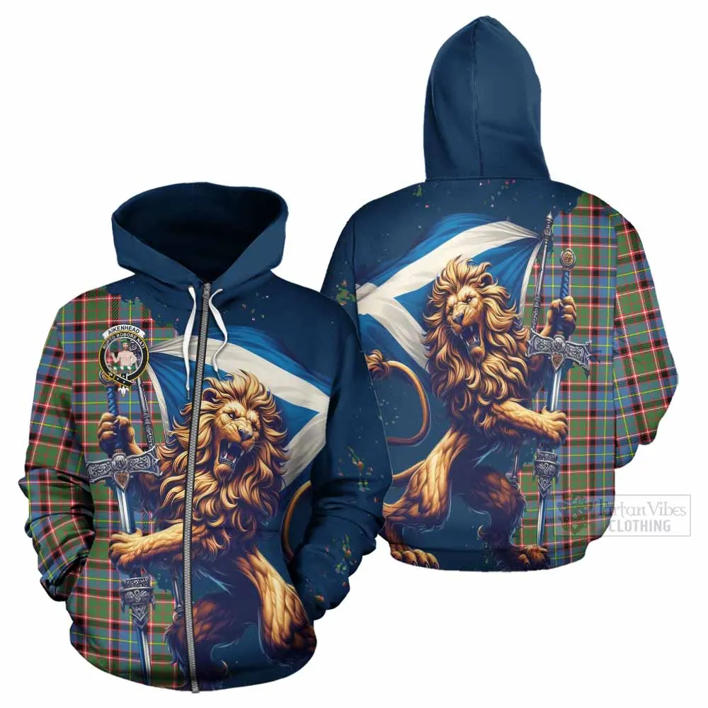 Aikenhead Tartan Family Crest Hoodie with Scottish Majestic Lion