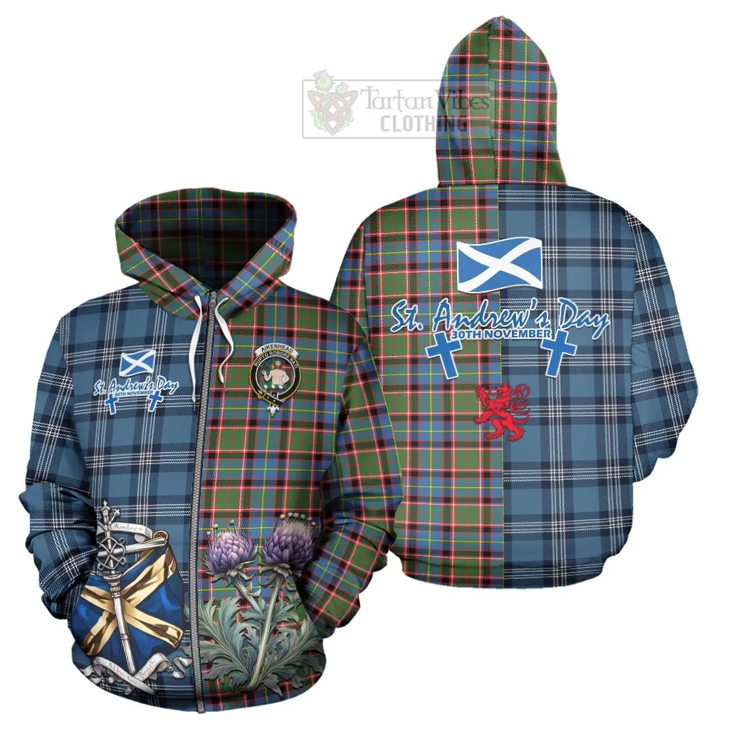 Aikenhead Tartan Hoodie Happy St. Andrew's Day Half Tartan Style