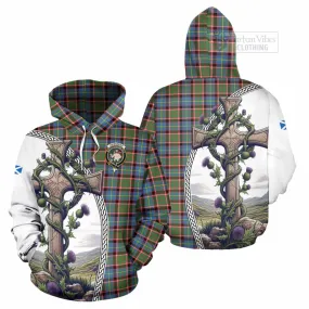 Aikenhead Tartan Hoodie with Family Crest and St. Andrew's Cross Accented by Thistle Vines