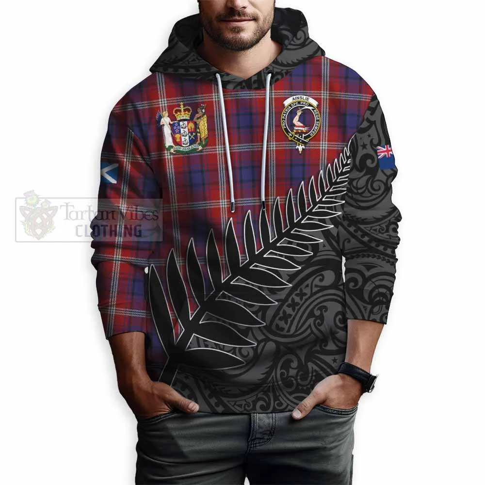 Ainslie Crest Tartan Hoodie with New Zealand Silver Fern Half Style