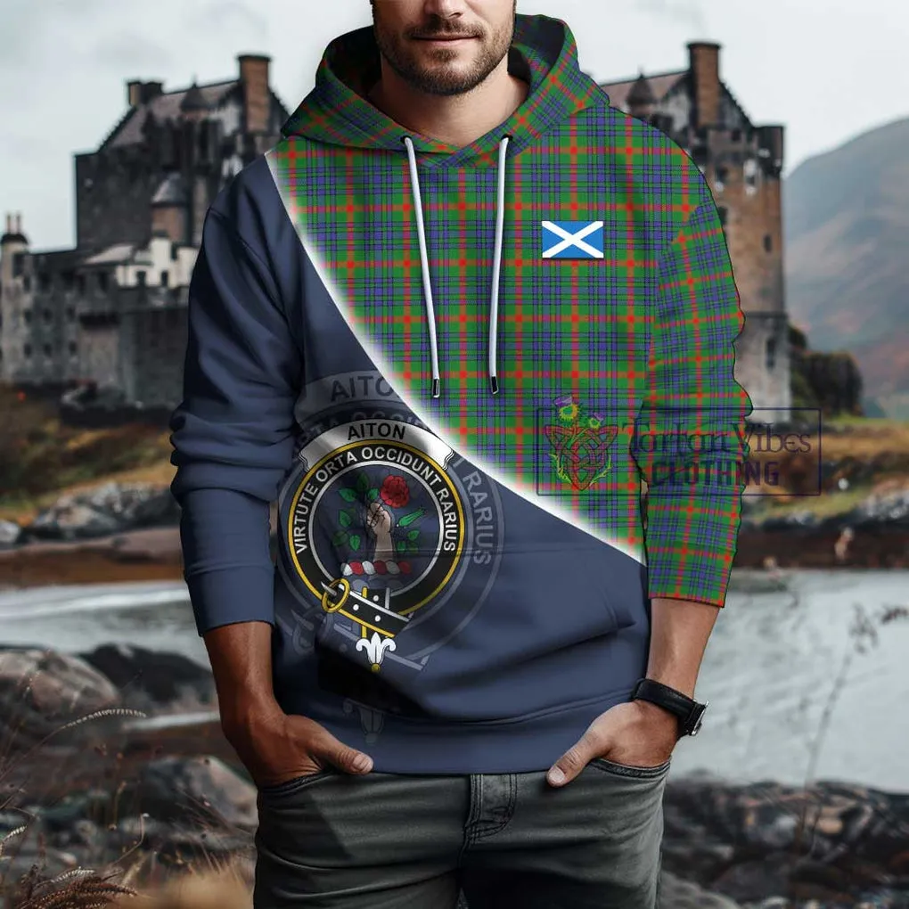 Aiton Tartan Hoodie with Personalised National Flag and Family Crest Half Style