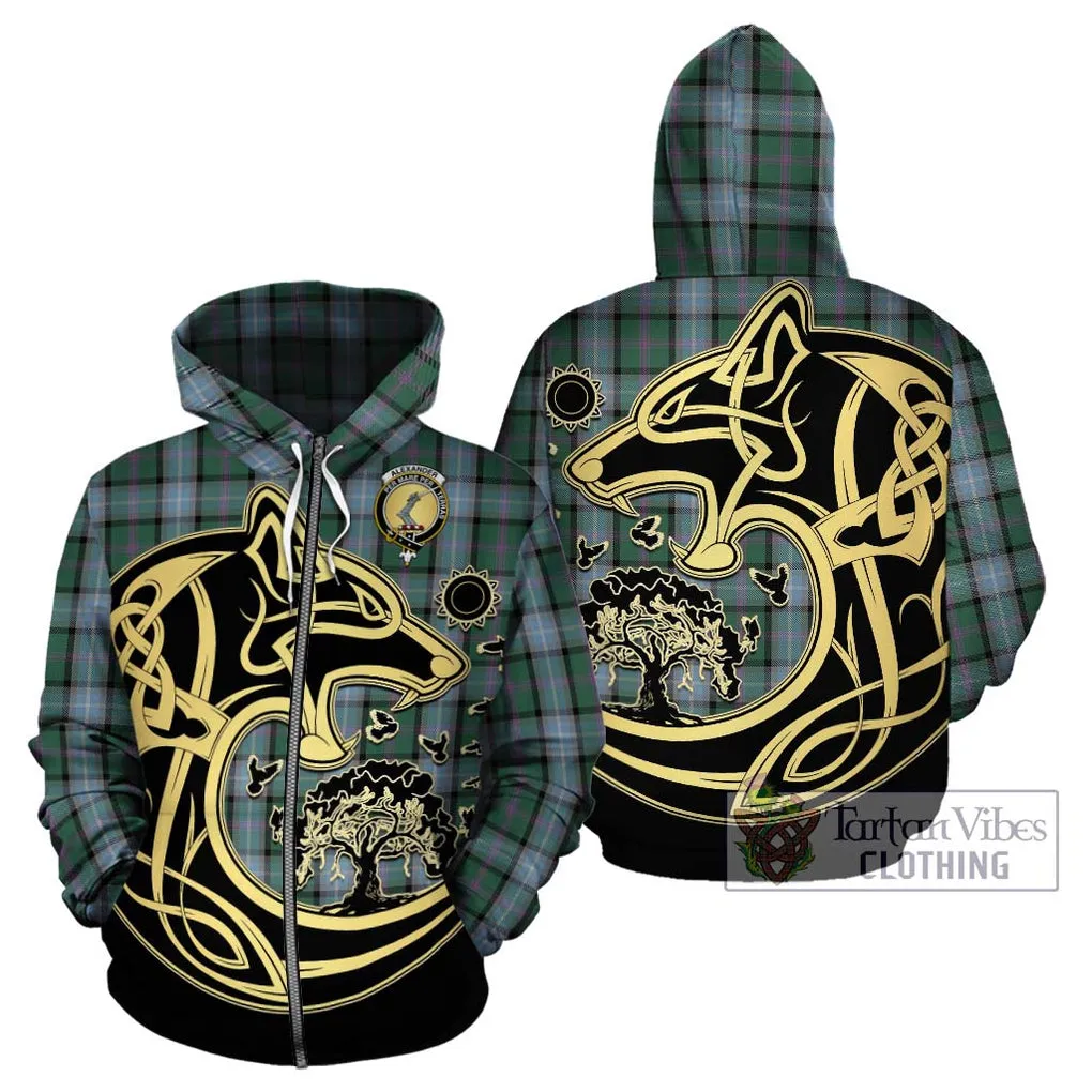 Alexander of Menstry Hunting Tartan Hoodie with Family Crest Celtic Wolf Style