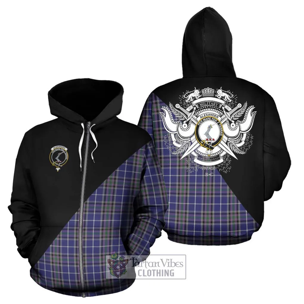 Alexander of Menstry Tartan Hoodie with Family Crest and Military Logo Style