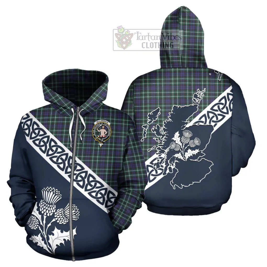 Allardice Tartan Hoodie Featuring Thistle and Scotland Map