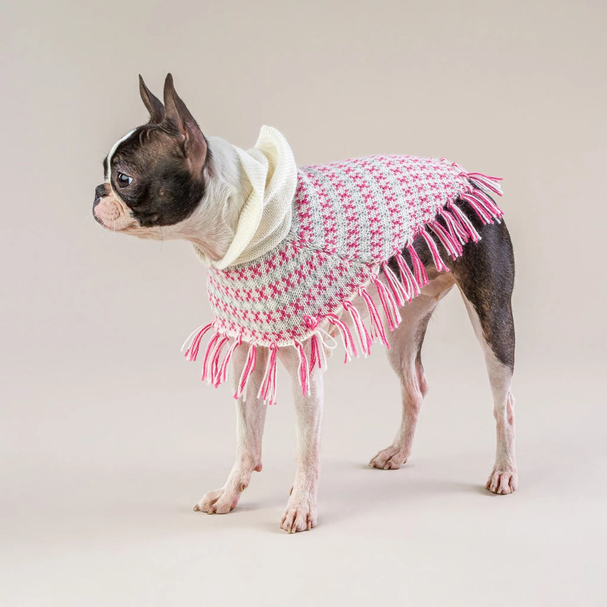 Alpaca Knitted Dog Sweater Pink Poncho