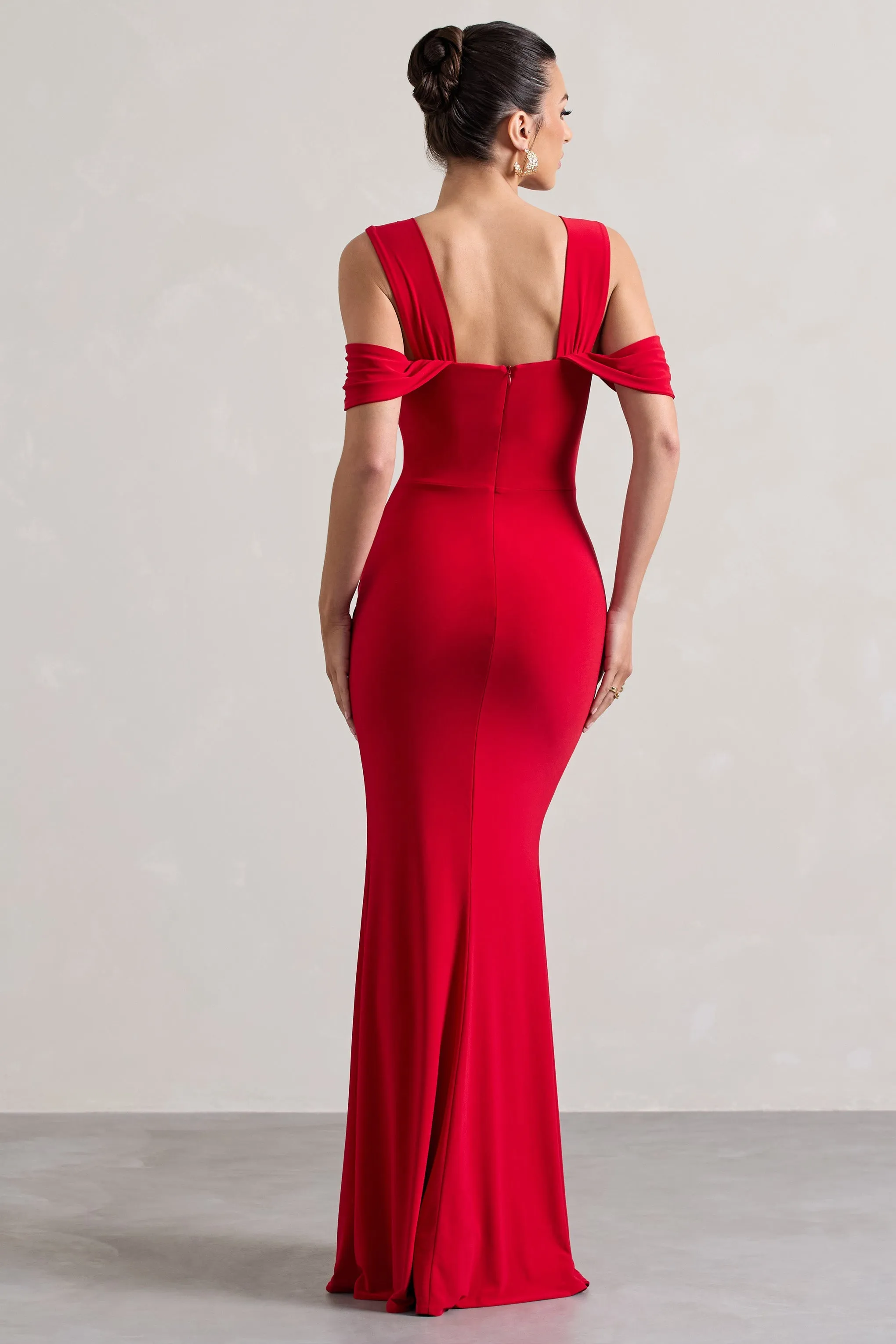 Amoura | Red Square-Neck Draped Wrap Maxi Dress