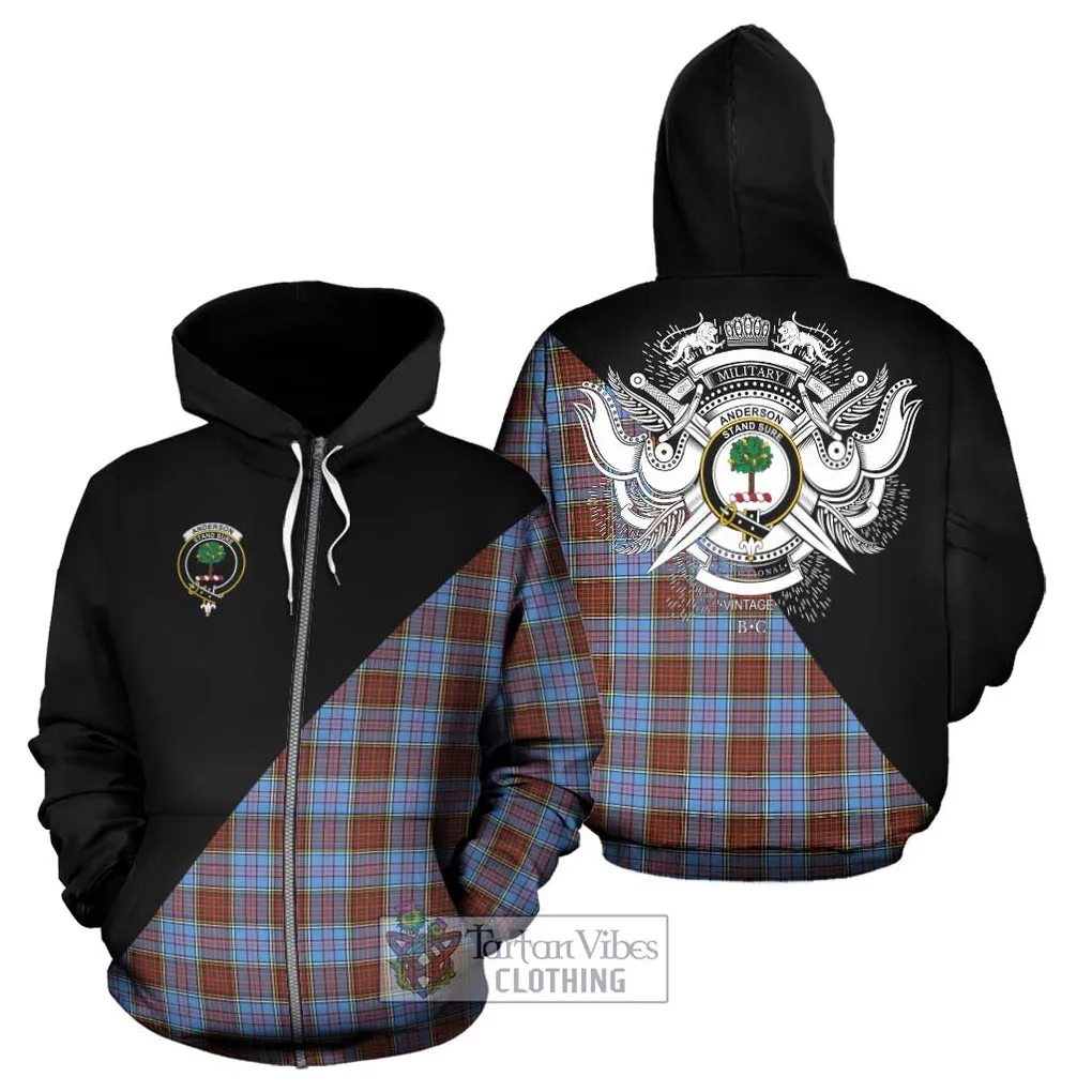 Anderson Modern Tartan Hoodie with Family Crest and Military Logo Style