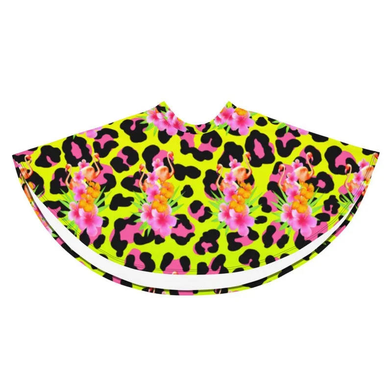 ANIMAL PRINT TROPICAL FLAMINGOS SKATER SKIRT