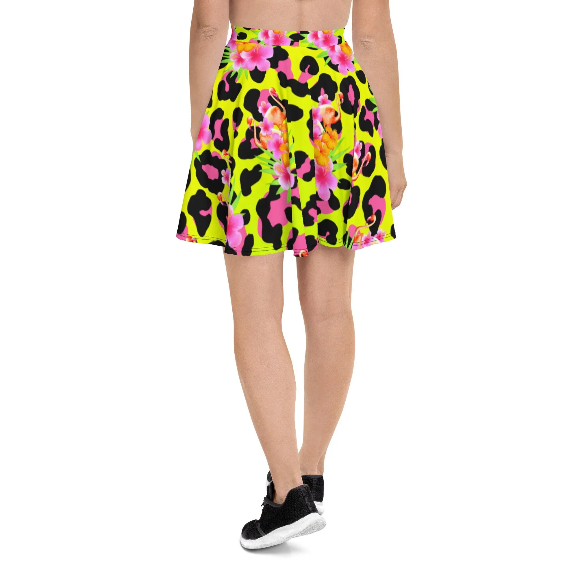 ANIMAL PRINT TROPICAL FLAMINGOS SKATER SKIRT