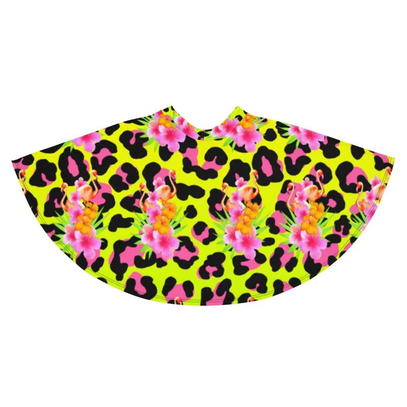 ANIMAL PRINT TROPICAL FLAMINGOS SKATER SKIRT