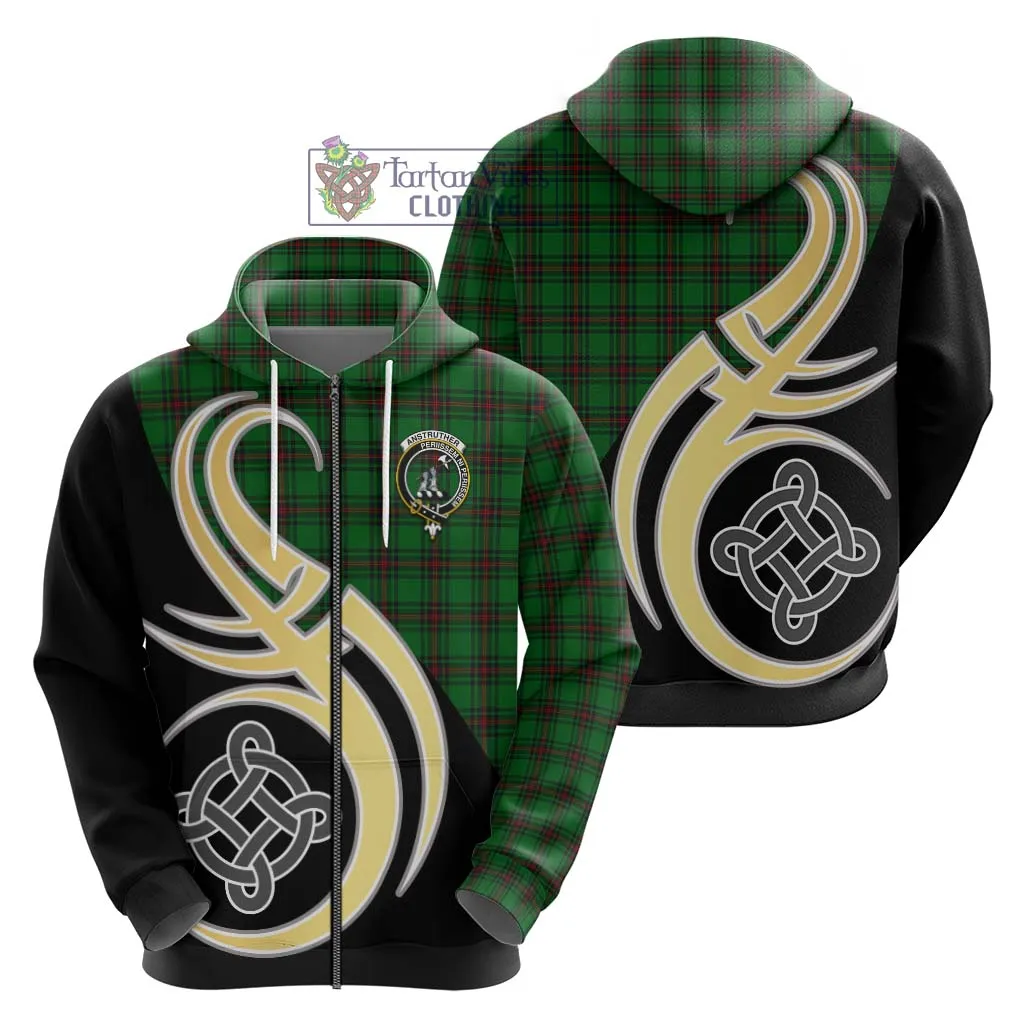 Anstruther Tartan Hoodie with Family Crest and Celtic Symbol Style