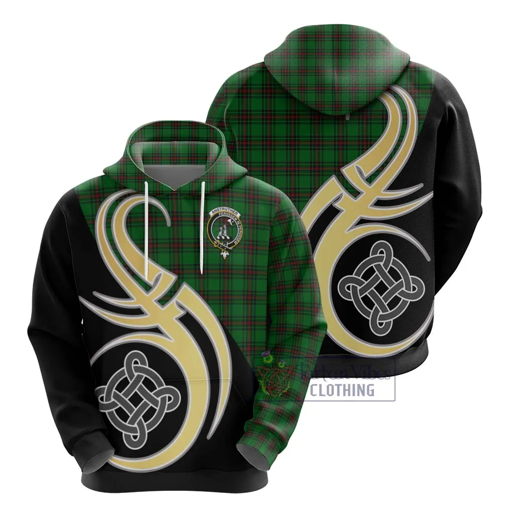 Anstruther Tartan Hoodie with Family Crest and Celtic Symbol Style