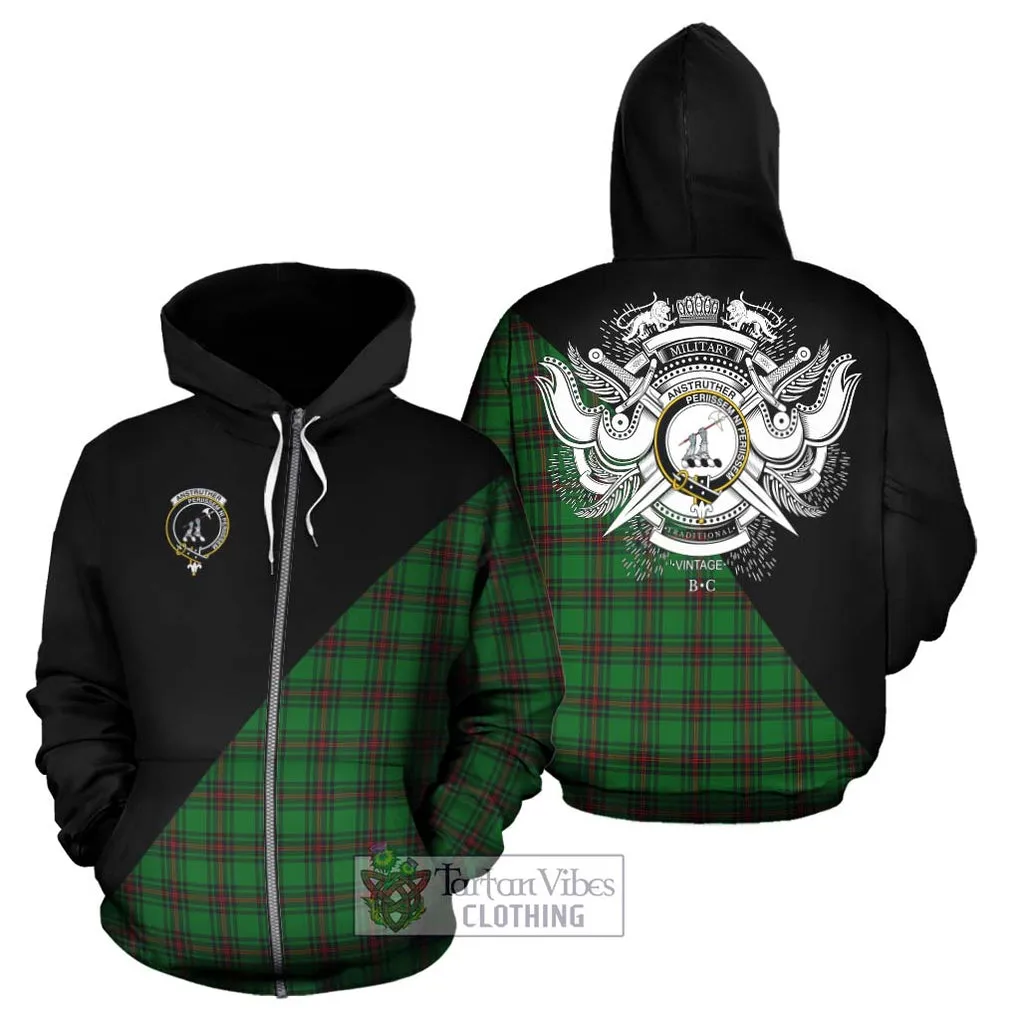 Anstruther Tartan Hoodie with Family Crest and Military Logo Style