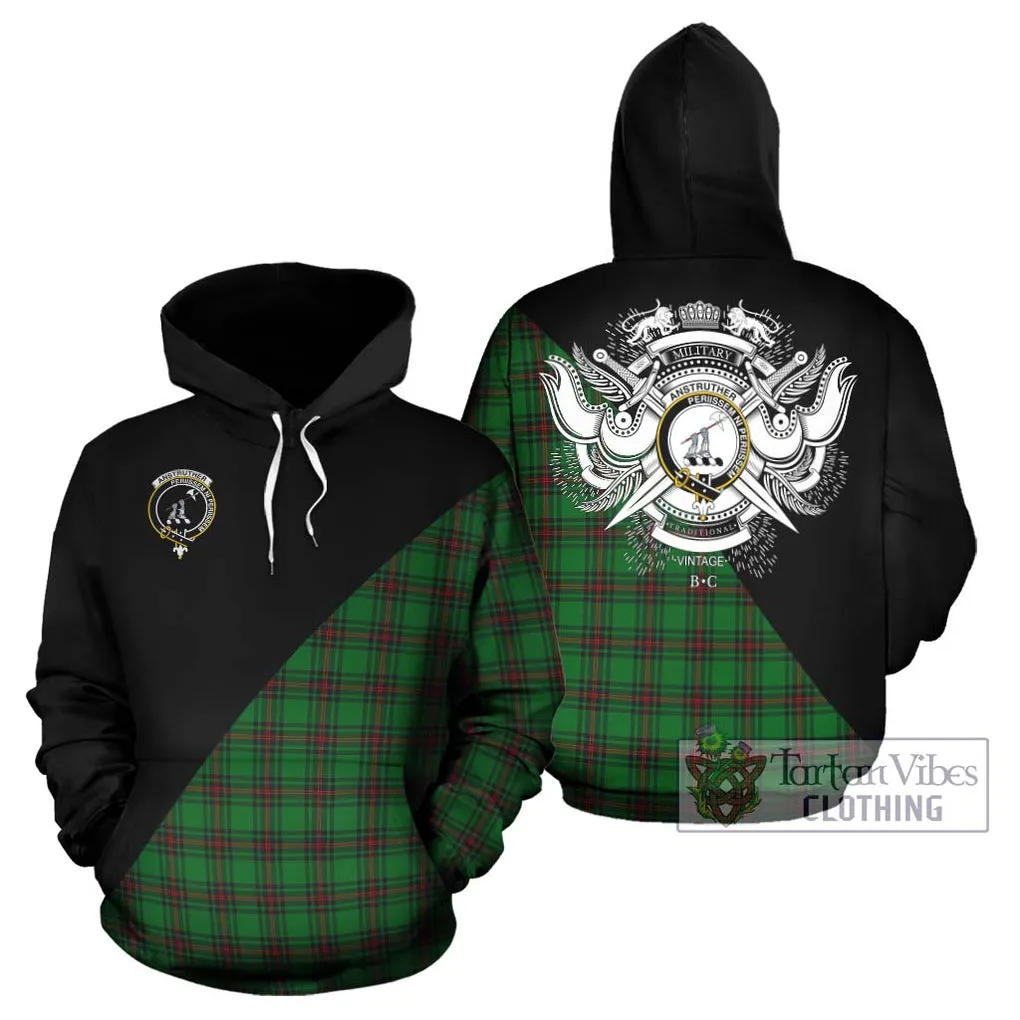 Anstruther Tartan Hoodie with Family Crest and Military Logo Style