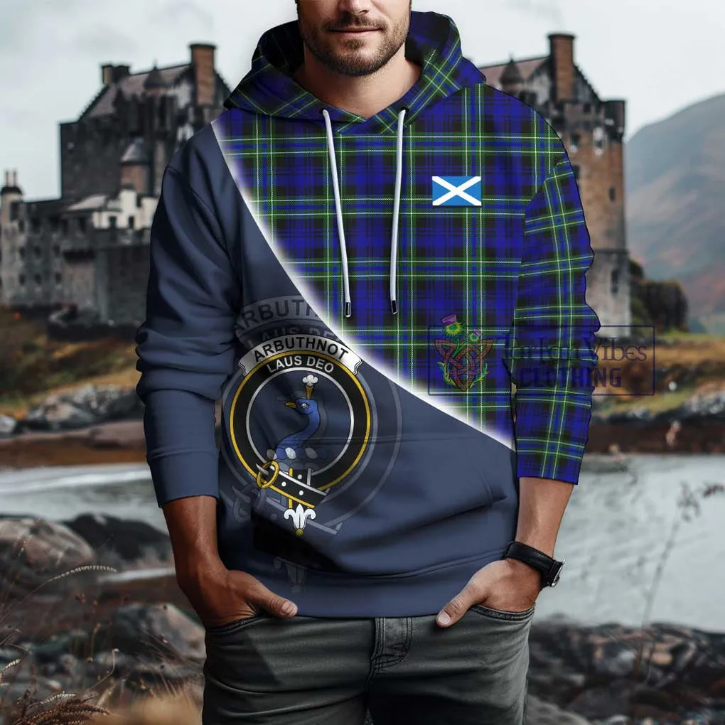 Arbuthnot Modern Tartan Hoodie with Personalised National Flag and Family Crest Half Style