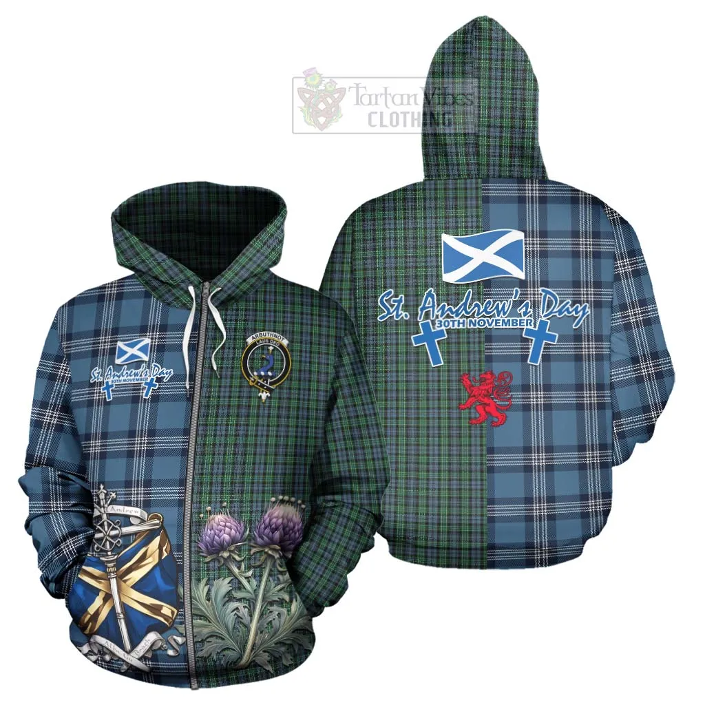 Arbuthnot Tartan Hoodie Happy St. Andrew's Day Half Tartan Style