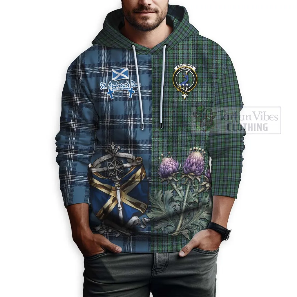 Arbuthnot Tartan Hoodie Happy St. Andrew's Day Half Tartan Style