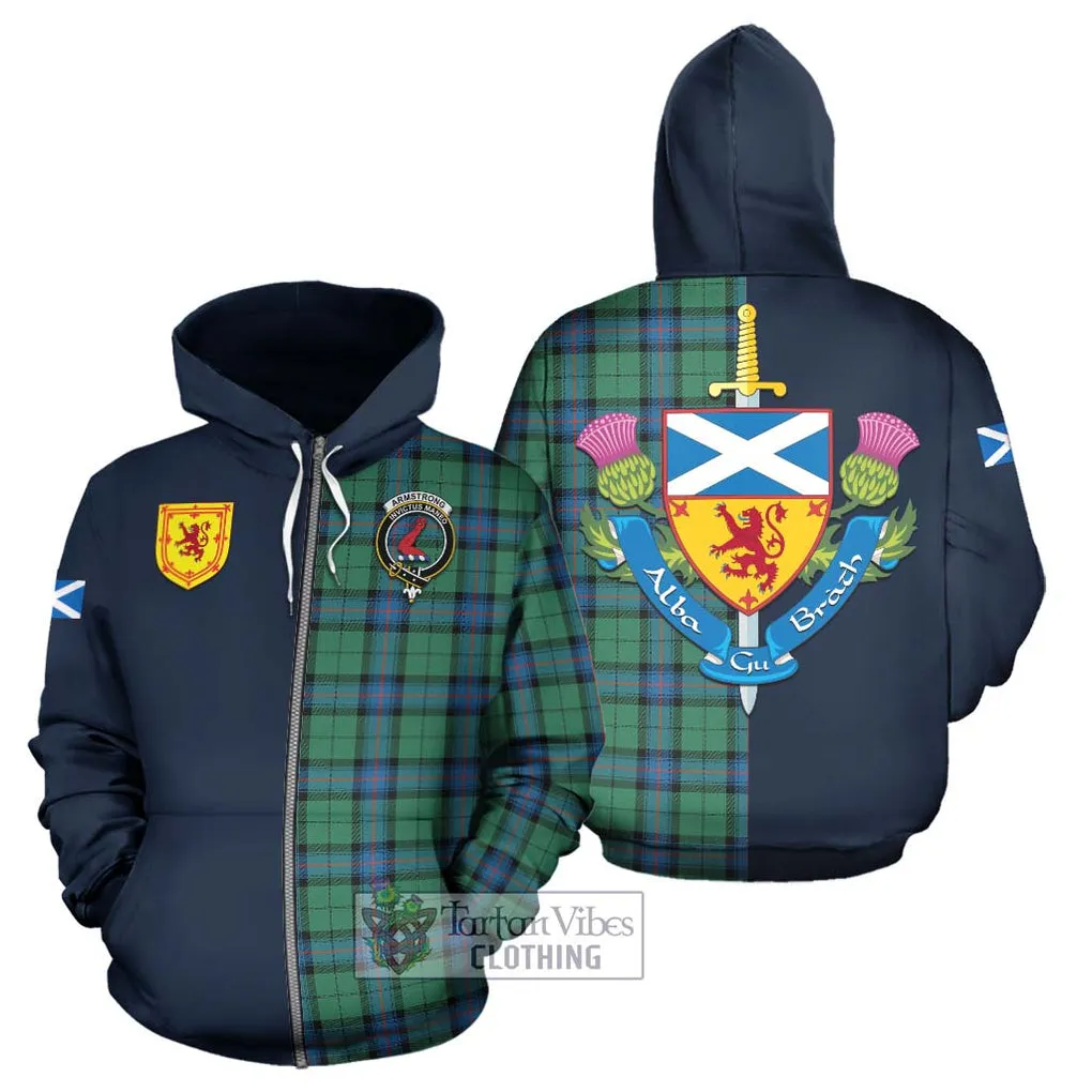 Armstrong Ancient Tartan Hoodie Alba with Scottish Lion Royal Arm Half Style