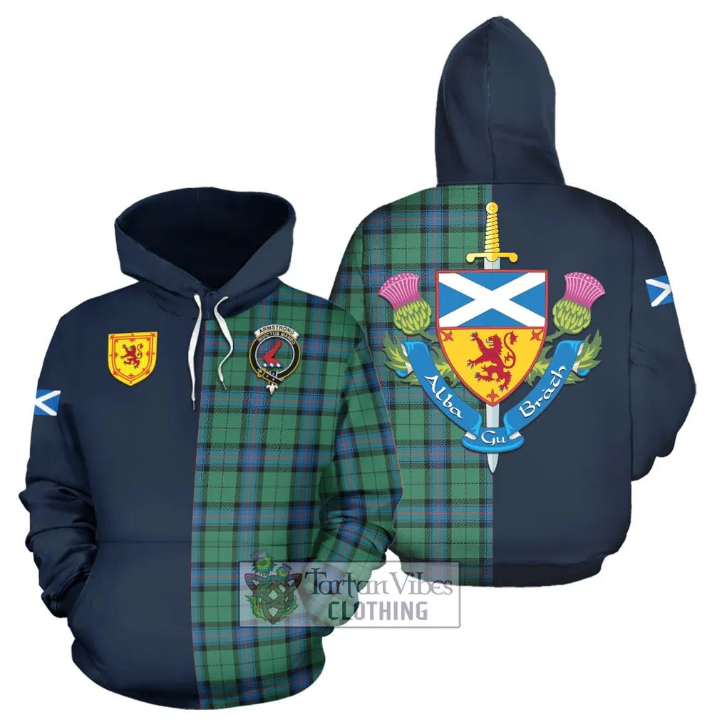 Armstrong Ancient Tartan Hoodie Alba with Scottish Lion Royal Arm Half Style