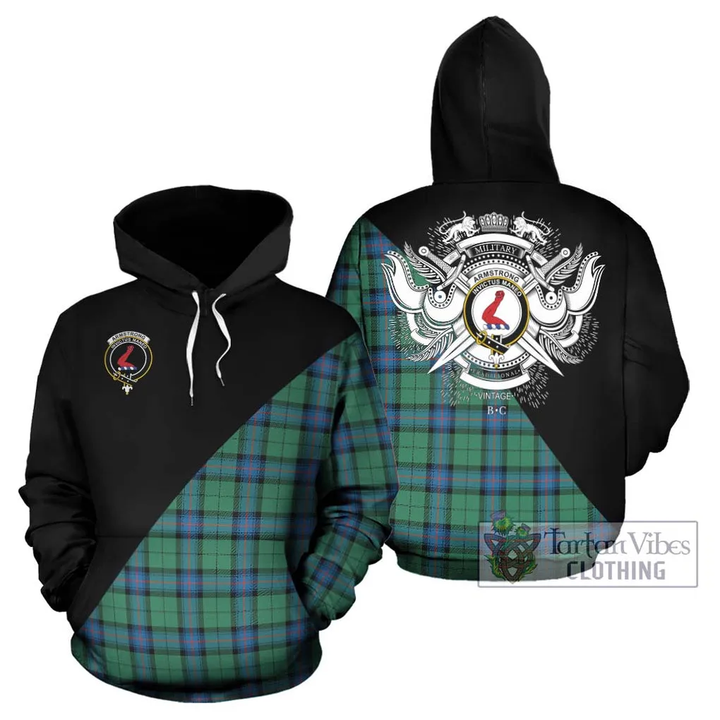 Armstrong Ancient Tartan Hoodie with Family Crest and Military Logo Style