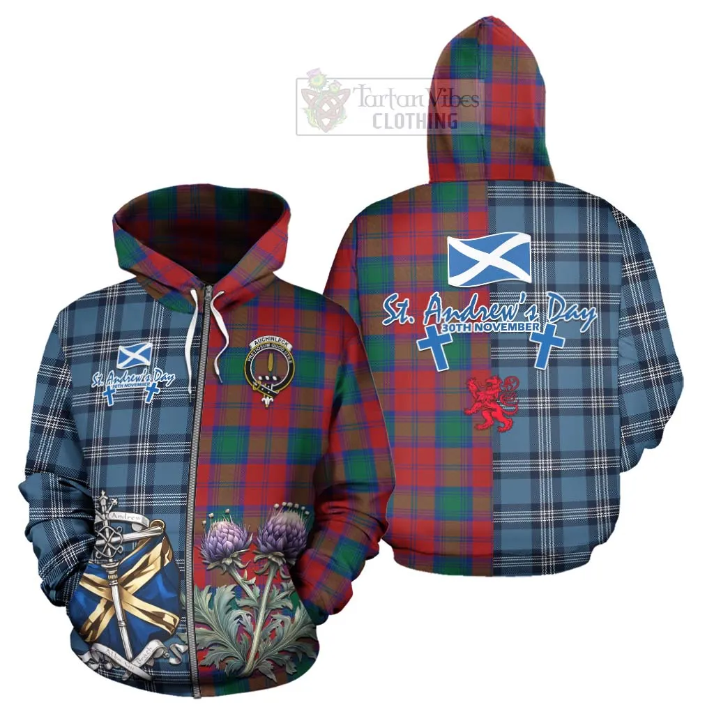 Auchinleck (Affleck) Tartan Hoodie Happy St. Andrew's Day Half Tartan Style