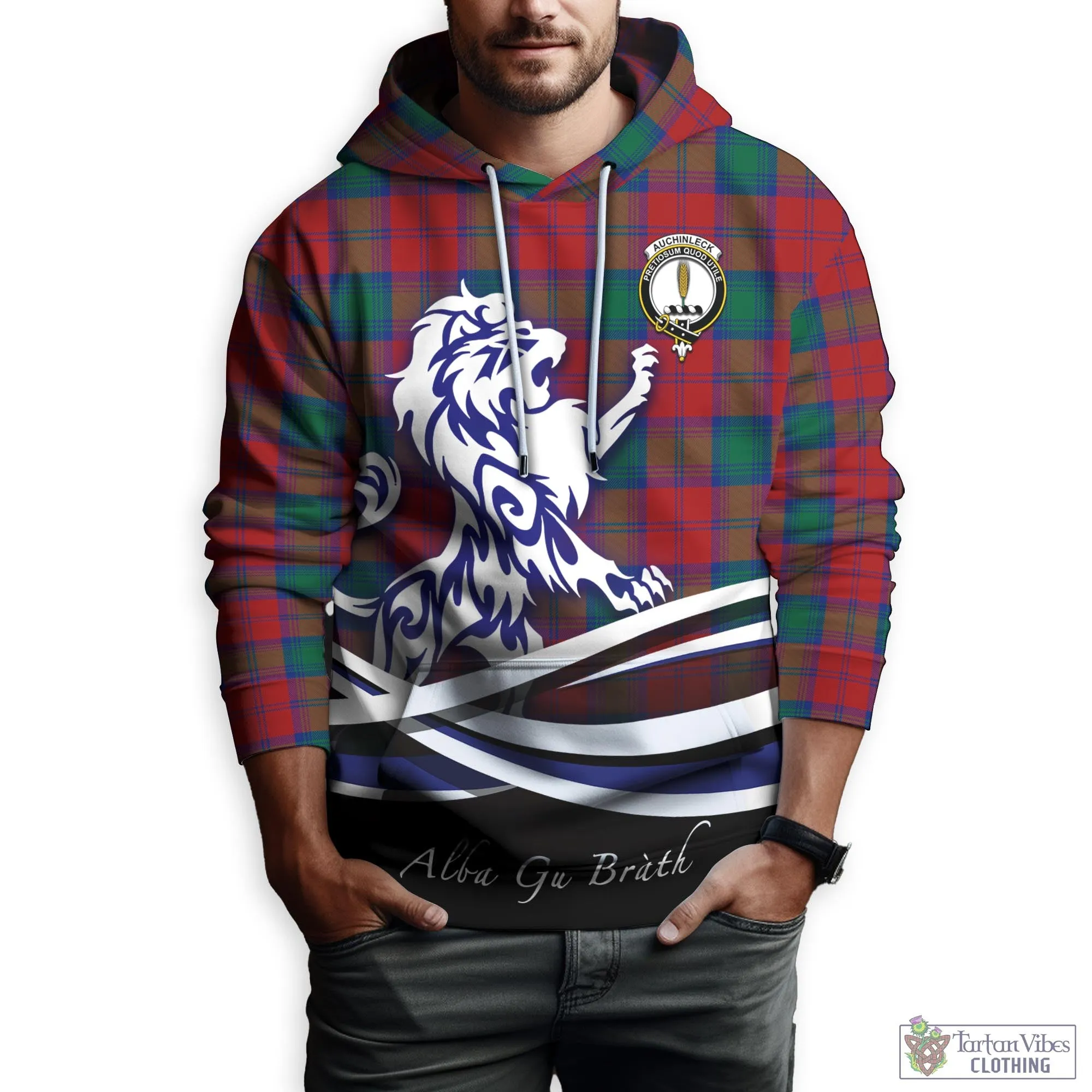 Auchinleck (Affleck) Tartan Hoodie with Alba Gu Brath Regal Lion Emblem